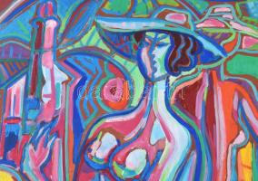 Kozma István (1937-2020): Kompozíció aktok (Nagybányai akt). Olaj, karton, jelezve jobbra lent, a há...