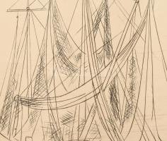 Borsos Miklós (1906-1990): Vitorlás. Rézkarc, papír, jelzett, 25x29 cm Feltekerve