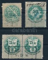 3 db okmánybélyeg papírránccal / fiscal stamps with paper crease