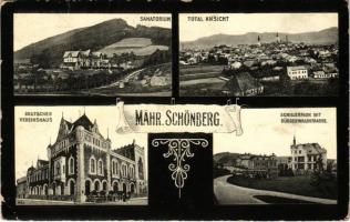 Sumperk, Mährisch Schönberg; Deutsches Vereinshaus, Sanatorium, total ansicht, Schillerpark mit Bürgerwaldstrasse German Clubhouse, sanatorium, park, street view, general view. J. Sandmann Art Nouveau (kopott sarkak / worn corners)