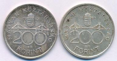 1992. 200Ft Ag "MNB" (2x) T:XF patina Adamo F13