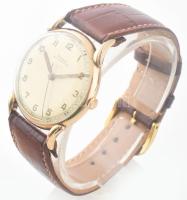 14K arany (Au) Doxa karóra. Jelzett, d: 35 mm szép számlap, működő szerkezet, jó bőr szíjjal