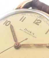 14K arany (Au) Doxa karóra. Jelzett, d: 35 mm szép számlap, működő szerkezet, jó bőr szíjjal