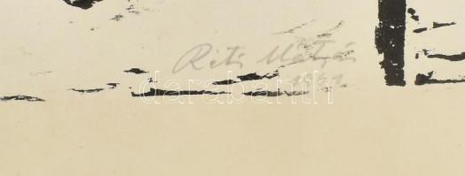 Réti Mátyás (1922-2002): Havas udvar. Linómetszet, papír, jelzett. Lap széle kissé sérült. 26×41 cm