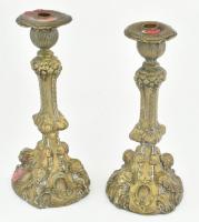 Réz asztali gyertyatartó pár. Préselt réz lap, gipsz töltéssel 32 cm