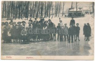 Detta, Ghedu, Deta; Jégpálya, téli sport. Ballon József kiadása / ice skating rink, winter sport (fl)