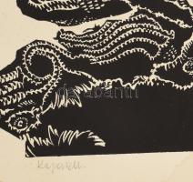 Kopasz Márta (1911-2011): Anya gyermekével. Linómetszet, papír, jelzett, foltos,36x22 cm