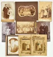 cca 1885-1925 Vegyes keményhátú fotók (kabinetfotók, csoportképek), össz. 9 db, változó méretben és állapotban