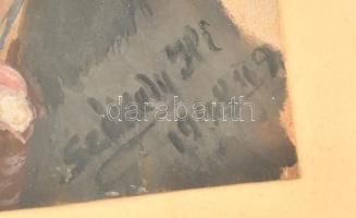 Székely Ili jelzéssel: Almaárus lány. Vegyes technika, karton, sérült. 26x19,5 cm. Üvegezett fakeret...