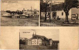 1925 Tótsóvár, Sóvár, Solivar, Solnohrad (Eperjes, Presov); celkovy pohlad, potravny spolok, Velká Huta / fogyasztási szövetkezet üzlete, Nándor sófőzőház, sóbánya / cooperative shop, salt mine (EK)