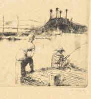 Varga Nándor Lajos (1895-1978): Földvári öböl. Rézkarc, papír, jelzett. Foltos. Fakeretben, 29,5×39 ...