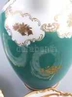 Reichenbach zöld fonton rokály mintás 3 darabos asztali szett: váza m: 28 cm, kínáló d: 24 cm, kerek...