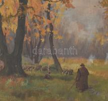 Zórád Géza (1896-1959): Juhász nyájával, 1941. Olaj, vászon, jelzett. Dekoratív, kissé sérült fakere...