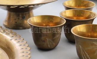 Indiai bronz kávés szett + kínálótál, d: 25 cm alatt
