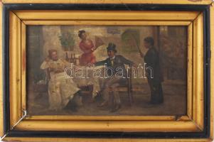 Egerváry Potemkin Ágost (1858-1930): Balek. Olaj, fa. jelezve jobbra lent. Hátoldalán címkén feliratozott. Sérült. 27,5x48 cm. Dekoratív, antik, sérült fakeretben.