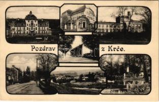 Praha, Prague, Prága; Pozdrav z Krce. Nakl. K. Zuna 5435b. / Krc district, sanatorium, castle, restaurent, park street view, general view (EK)