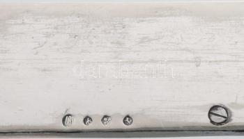 Bauhaus ezüstözött szervírozótálca. Jelzett, kopással, üvegbetéttel, 57x14 cm