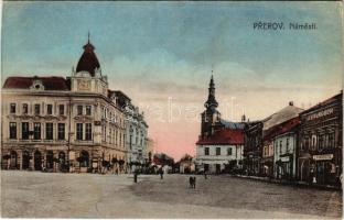 1913 Prerov, Prerau; Námesti / suare, J. Vavrouch shop, hotel, church