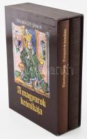 Thuróczy János: A magyarok krónikája. I-II. kötet. 1.: A Thuróczy-krónika 1488-as augsburgi kiadásának hasonmása; 2.: Kisérő kötet (magyar szöveggel, tanulmányokkal). Ford: Horváth János. Thuróczy János: A magyarok krónikája. I-II. kötet. 1.: A Thuróczy-krónika 1488-as augsburgi kiadásának hasonmása; 2.: Kisérő kötet (magyar szöveggel, tanulmányokkal). Fordította Horváth János. Bp. 1986. Helikon. Kiadói egészbőrkötésekben,a hasonmás kötet vaknyomással, illusztrált kiadói kopott karton védőtokban