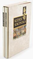 Képes Krónika I-II. kötet. I. Latin eredeti hasonmás kiadás. II. A latin eredeti magyar fordítása, Bellus Ilona munkája, Kristó Gyula, Dercsényi Dezső, Csapodiné Gárdonyi Klára kísérőtanulmányaival. Bp., 1987, Helikon Kiadó. Angol, német és magyar nyelvű ismertető lapokkal. Kiadói műbőr kötés, kiadói kartontokban, jó állapotban.