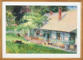 Boldizsár István (1897-1984): Napfényes udvar (Jászberény?), 1958. Akvarell, papír, jelzett, üvegezett fakeretben, 25x36 cm