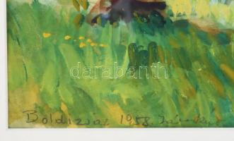 Boldizsár István (1897-1984): Napfényes udvar (Jászberény?), 1958. Akvarell, papír, jelzett, üvegeze...