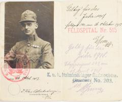 1917 Magyar katonai főorvos fényképes hadi kórház igazolványa
