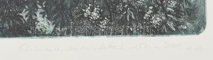 Hertay Mária (1932-2018): Virágzó vadgesztenye. Rézkarc, papír, jelzett, Hertay Mária autográf ajánd...