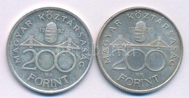 1992-1993. 200Ft "MNB" Ag (2xklf) T:AU,XF patina Adamo F13
