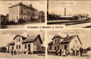 1924 Branka u Opavy, Skola, Branska továrna, Hostinec a obchod P. Hajka, Restaurace Václava Vichy / school, factory, industrial ralway, P. Hajka inn and shop, Václava Vichy restuarant (fl)