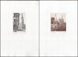 Sánta István (1957-): Budapest, 5 db rézkarc, papír, jelzett, 6,5×8,5 cm