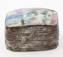 Antik kínai ezüst (Ag) szelence festettzománc díszítéssel 5x4x2,5 cm / Antique Chinese silver box wi...