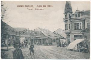 1917 Resica, Resicabánya, Resita; Fő utca, Roth Berta és Roth Mór üzlete, piac / Hauptgasse / main street, shops (EB)