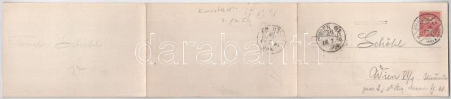 1900 Brassó, Kronstadt, Brasov; Redeli féle kertből nézve. Julius Müller 3-részes kinyitható panorám...