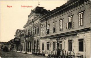 Lugos, Lugoj; Széchenyi utca, Népbank, Hungária kávéház. Nemes Kálmán kiadása / street view, bank, café (EK)