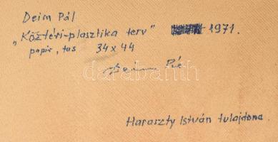 Deim Pál (1932-2016): Köztéri plasztika terv, 1971. Tus, papír, jelezve jobbra lent: "Édeskének...