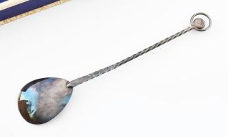 Ezüstözött kávés/cappuccinos kanál, jelzett, díszdobozban, h: 15,5 cm