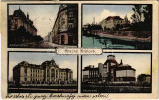 1919 Hradec Králové, Königgrätz; Rudolfinum, Adalbertinum, Borromeum, Museum / deaf-mute school, street view, old Post Office, museum (fl)