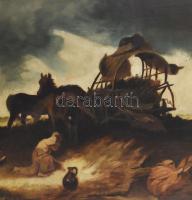 Gyenes Dániel jelzéssel, Munkácsy Mihály után: Vihar a pusztán. Olaj, vászon. 60x94 cm. Dekoratív fa...