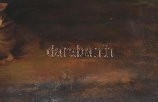 Gyenes Dániel jelzéssel, Munkácsy Mihály után: Vihar a pusztán. Olaj, vászon. 60x94 cm. Dekoratív fa...