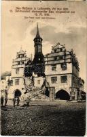 1916 Litomerice, Leitmeritz; Das Rathaus, ein aus dem. 15. Jahrhundert stammender Bau, eingestürzt am 19. IV. 1916. Die Front nach dem Einsturz / WWI ruins of the destroyed town hall, K.u.k. soldiers. Verlag S. Teweles (kis szakadás / small tear)