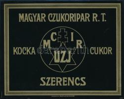 cca 1900 Szerencs, Magyar Cukoripar Rt. (Ungarische Zucker Industrie) kockacukor árucímke, 15x12 cm