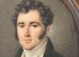 Olvashatatlan (Meinsion?) jelzéssel: Biedermeier férfi portré, 1826. Olaj, csont. Hátoldalán régi cí...