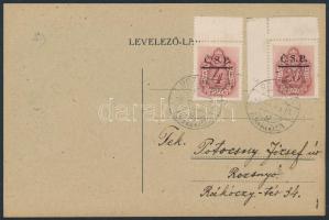 Rozsnyó 1945 Helyi portózott levelezőlap / Local postcard with postage due stamps. Signed: Bodor