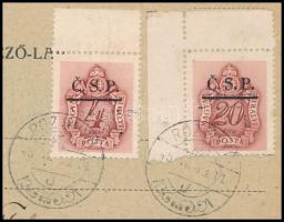 Rozsnyó 1945 Helyi portózott levelezőlap / Local postcard with postage due stamps. Signed: Bodor