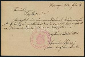 Rozsnyó 1945 Helyi portózott levelezőlap / Local postcard with postage due stamps. Signed: Bodor