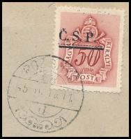 Rozsnyó 1945 Helyi portózott levél / Local cover with postage due stamp. Signed: Bodor