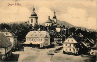 Horní Police, Oberpolitz, Ober-Politz; general view, churches, inn and restaurant. Verlag Reinhold Z...