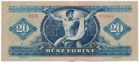 1957. 20Ft "C 024 073544" T:F szép papír /
Hungary 1957. 20 Forint "C 024 073544&quo...