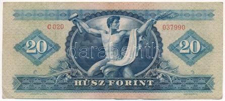 1957. 20Ft "C 020 037990" T:F erős papír
Hungary 1957. 20 Forint "C 020 037990"...